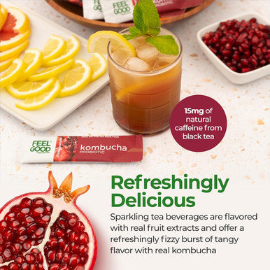 Feel Good Superfoods Feelgood Superfoods Kombucha Iced Tea Packets Delicious Pomegranate Flavored Refreshing Instant Kombucha Powder Fizzy Drink Probiotic Supplement For Gut Health 14 Pack