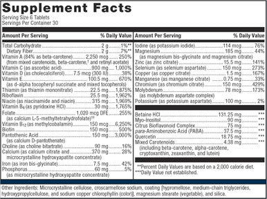 Metagenics Intensive Care - Multivitamin - Dietary Supplements for Everyday - with Iron Quercetin Beta-Carotene Ascorbic Acid & More - Non-GMO - Gluten- - 180 Tablets