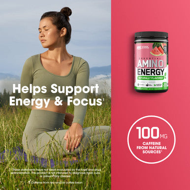 Optimum Nutrition Amino Energy Naturally Flavored Powder Pre Workout Bcaas Amino Acids Keto Friendly Green Tea Extract Energy Powder - Watermelon 25 Servings