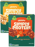 Simply Protein - Crispy Bars Variety Pack, Peanut Butter + Dark Chocolate Almond - Plant Based Protein Bars - 13g Protein, 2g Sugar, 7g Fiber - Vegan, Gluten Free, Non GMO - 16 Bars, 2 Boxes