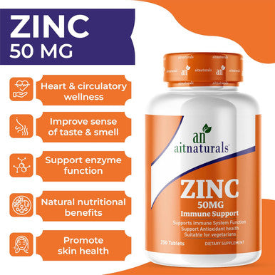 Aitnaturals Zinc Chelated (50mg) - 250 Tablets | Supports Immune System Antioxidant Health Restful Sleep Reduces Oxidative Stress Enhances Cognitive Function | Zinc for Overall Well-being