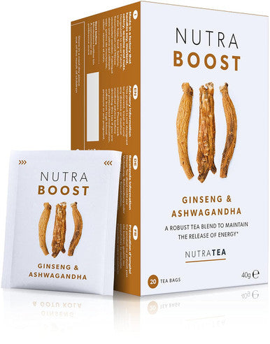 Nutra Tea NUTRABOOST - Energy Tea | Focus Tea Includes Astragalus Ashwagandha & Gotu Kola - Naturally Caffeine- and Sugar- - 20 Enveloped Tea Bags - by - Herbal Tea
