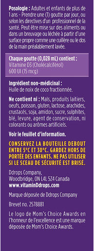 Ddrops Booster 600 IU 180 Drops - Daily Vitamin D3 Drops Supplement for Children and Adults