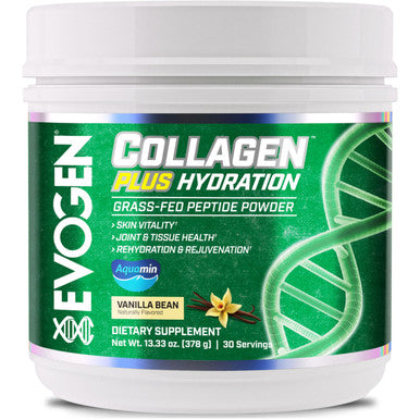 Evogen Collagen Plus Hydration - Grass-Fed Collagen for Women & Men | Collagen Peptides Powder | Collagen Powder Supporting Skin Vitality Hydration Joint & Tissue Health | Vanilla Bean | 30 Servings