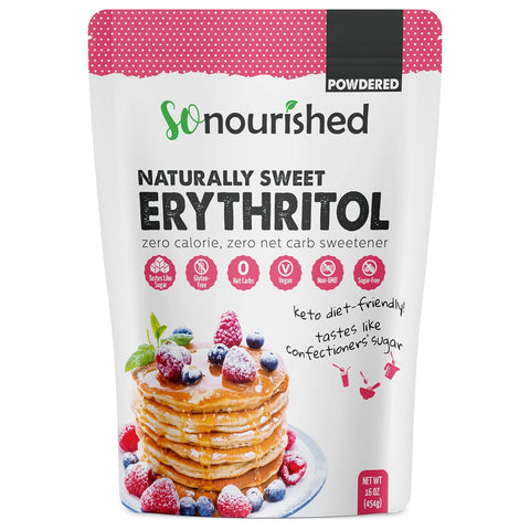 So Nourished Powdered Erythritol Sweetener - 1:1 Sugar Substitute, Keto - 0 Calorie, 0 Net Carb, Non-GMO (2.5 lbs / 40 oz)