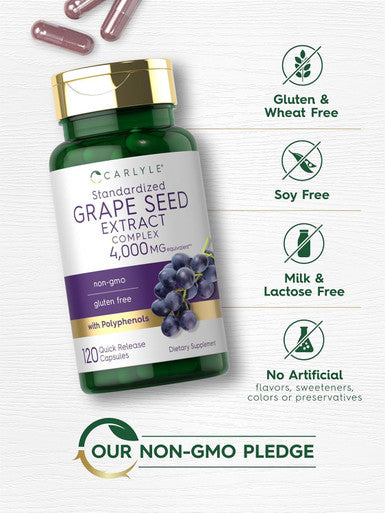 Carlyle Grape Seed Extract 4000mg | 120 Quick Release Capsules | Standardized Extract Complex with Polyphenols | Non-GMO Gluten Supplement