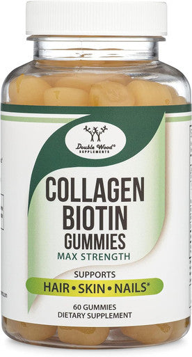 Collagen Gummies For Women Supports Aging (Max Strength - Enhanced With Biotin, Vitamin C, Zinc, And Vitamin E (Longevity For Women And Men) 60 Hair, Skin, And Nails Vitamins (Non-Gmo) By Double Wood
