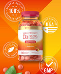 Carlyle Vitamin D3 Gummies | 10,000 iu | 180 Count | Vegetarian, Non-GMO, and Gluten Free Formula | High Potency Vitamin D Supplement | Natural Peach Flavored Gummies