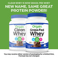 Orgain Grass Fed Whey Protein Powder Creamy Chocolate Fudge 21g of Protein Low Net Carbs Gluten Soy No Sugar Added Kosher NonGMO 1.82 Lb Packaging May Vary