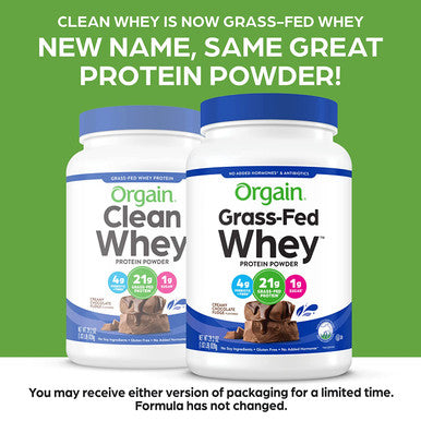Orgain Grass Fed Whey Protein Powder Creamy Chocolate Fudge 21g of Protein Low Net Carbs Gluten Soy No Sugar Added Kosher NonGMO 1.82 Lb Packaging May Vary