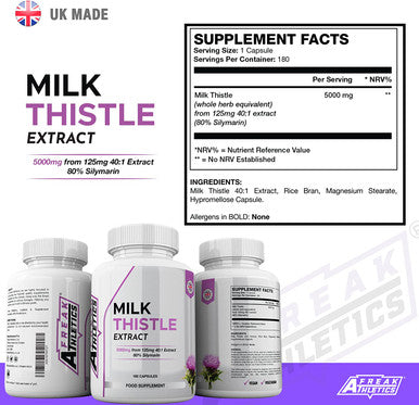 Milk Thistle 180 Capsules - 5000mg 80% Silymarin High Strength - 6 Months Supply One A Day Milk Thistle Supplements - Vegan Made in The UK
