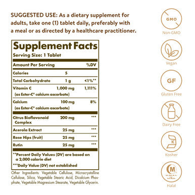 Solgar Ester-C 1000Mg Vitamin C- Gentle Non-Acidic Antioxidant Support - 180 Vegan Tablets