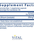 Vital Nutrients 100 Elemental Lithium Orotate Balanced Mood State Supplement Supports Mental and Behavioral Health 90 Vegetarian Capsules per Bottle 20 mg