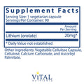Vital Nutrients 100 Elemental Lithium Orotate Balanced Mood State Supplement Supports Mental and Behavioral Health 90 Vegetarian Capsules per Bottle 20 mg