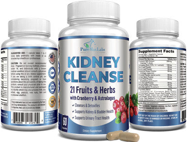 YUMMYVITE Herbal Kidney Cleanse With Cranberry Extract, Astralagus - 21 Fruits & Herbs - Detox & Cleanse Urinary Tract & Bladder Health, Kidney Support, 60 Vegan Capsules
