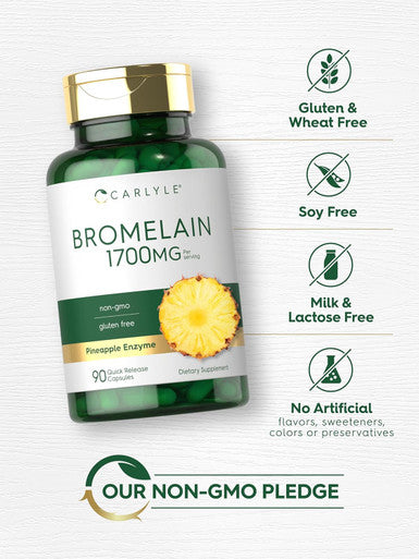 Carlyle Bromelain 1700 mg | 90 Capsules | Pineapple Enzyme Supplement | Non-GMO and Gluten