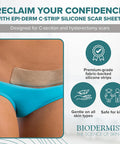 Epi-Derm C-Strips, Premium Grade Silicone Scar Sheets For C-Section, Tummy Tuck, Cardiac Surgery Scars, Easy To Use & Reusable Silicone Gel Sheets For Scars, 1.4 X 6 In - 1 Pack, Natural