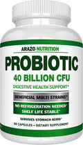 Probiotic 40 Billion CFU Shelf Stable with Prebiotics and Acidophilus Stable Potency Until Expiration Time Delay Release Probiotics Arazo Nutrition