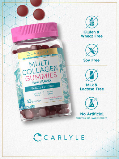 Carlyle Collagen Gummies | 60 Count | Multi Collagen Complex | Beauty Formula Supplement | Mixed Berry Flavor | Non-Gmo, Gluten