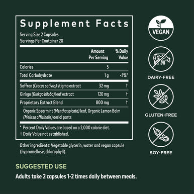 Gaia Herbs Nootropic Focus - Brain & Cognitive Support Supplement to Help Maintain Healthy Concentration* - With Saffron, Lemon Balm & Spearmint - 40 Liquid Phyto-Capsules (Up to 20-Day Supply)