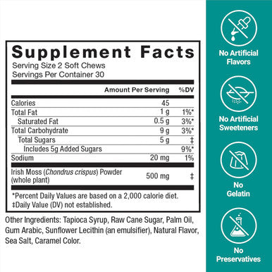 Force Factor Superior Sea Moss, Premium Irish Sea Moss To Support Energy, Immunity, Gut Health, & Skin Health, Non-Gmo, Gluten , Salted Caramel Flavor, 60 Soft Chews