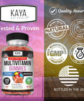 Kaya Naturals Adult Multi Vitamin Gummy, 120 Count, Biotin, Vitamin A, C & E, Including Zinc &Vitamin B-12, Folic Acid, Strawberry Flavor (120 Gummies)