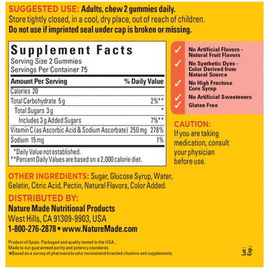Nature Made Vitamin C 250 Mg Per Serving Dietary Supplement For Immune Support 150 Gummies 75 Day Supply