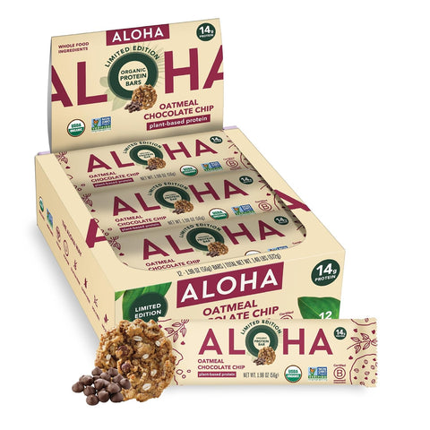 Aloha Organic Plant Based Protein Bars Chocolate Chip Cookie Dough, 1.98 Oz,(Pack of 12)