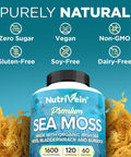 Nutrivein Organic Sea Moss 1600Mg Plus Bladderwrack & Burdock - 120 Capsules - Prebiotic Super Food Boosts The Immune System & Digestive Health - Thyroid, Healthy Skin, Keto Detox, Gut, Joint Support