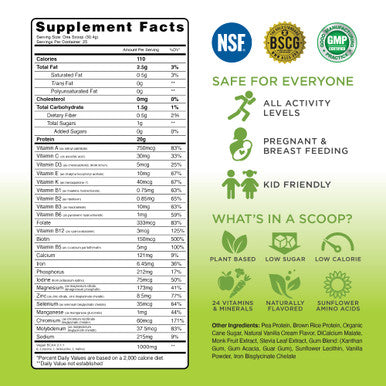 TRU Supplements Plant Based Protein Powder BCAA EAA 20g Vegan Brown Rice & Pea Protein 100 Calories 27 Vitamins No Artificial Flavors 25 Servings (Vanilla)