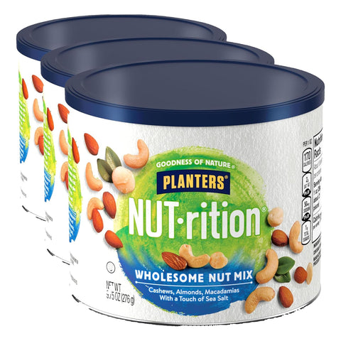 PLANTERS NUT-RITION Heart Healthy Mixed Nuts, Plant Based Protein, 9.75 Oz | Nuts: Peanuts, Almonds, Pistachios, Pecans, Hazelnuts, Walnuts. Canister. Snacks for Adults. Healthy Snacks