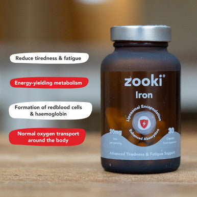 Zooki 100mg Liposomal Iron Bis-Glycinate Capsules 4X Higher Absorption Support Red Blood Cells Immunity Energy Natural Ingredients (30 Servings)