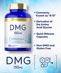 DMG Supplement 150 mg 180 Capsules N Dimethylglycine Vegetarian Non-GMO Gluten Free by Carlyle