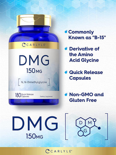 DMG Supplement 150 mg 180 Capsules N Dimethylglycine Vegetarian Non-GMO Gluten Free by Carlyle
