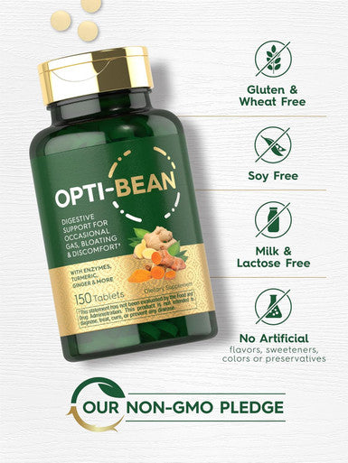 Carlyle Opti-Bean | 150 Tablets | Digestive Support | Gas Bloating & Discomfort Enzyme Blend | Vegetarian Non-GMO & Gluten Supplement