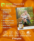Biophix Vitamin D-3 50000 Iu 120 Tablets - High-Potency Supports Strong Bones Immune Health