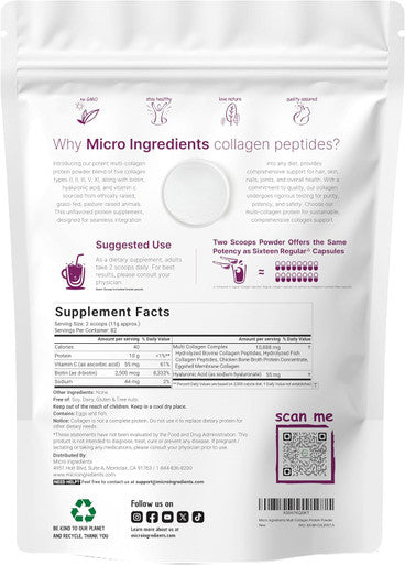 Micro Ingredients Multi Collagen Protein Powder 2 Pounds Type IIIIIIVX with Biotin Hyaluronic Acid Vitamin C Unflavored Collagen Peptides Keto & Paleo Friendly Easy Dissolve Non-GMO