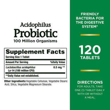 Nature's Bounty Acidophilus Probiotic Daily Probiotic Supplement Supports Digestive Health 1 Pack 120 Tablets