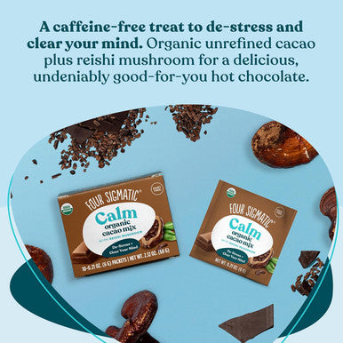 Four Sigmatic Calm Mushroom Cacao Mix | Organic Instant Cacao With Organic Reishi Mushroom Powder | Supports Calm & Relaxation | Drink It Or Bake With It | Vegan Gluten- Dairy- | 10 Count
