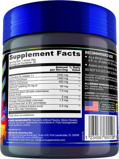USN 3XT Max Pre-Workout Supplement Drink Mix Powder for Energy, Endurance and Pump, Nitric Oxide, Citrulline, Caffeine, Zero Creatine, Fruit Punch, 6.3493 Oz