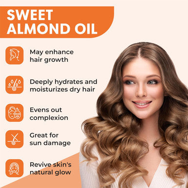 Aitnaturals Organic Sweet Almond Oil - 473ml | 100% Pure Cold-Pressed | Ideal for Hair Growth Nails Glowing Skin and Face | Vitamin E Carrier Oil for Moisturizing Facial Polish and Body Massages