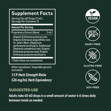 Gaia Herbs Echinacea Goldenseal Supreme Liquid Extract - Immune Support Supplement to Help Maintain Mucus Membrane Function - With Echinacea, Goldenseal Root & St. Johns Wort - 1 Fl Oz (15 Servings)