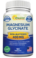 aSquared Nutrition Magnesium Glycinate 400mg 180 Tablets Max Strength Magnesium Bisglycinate Supplement - Maximum Bioavailability & Absorption Non-GMO Not Buffered Supports Muscles Bones and Heart