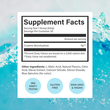 Beam Creatine Monohydrate Powder 5g Micronized Creatine Monohydrate Flavored Creatine for Women & Men Muscle Strength Growth & Cognitive Support Blue Raspberry Flavor 30 Servings