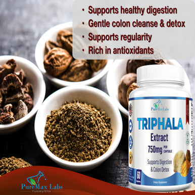 YUMMYVITE Triphala Capsules - Combination Of Amla, Harada (Haritaki) & Bahera (Bibhitaki) - Digestion & Colon Support, Immune System Support - 60 Capsules
