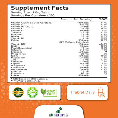 Aitnaturals Men's 50+ Multivitamin (200 Tablets) | Multimineral with Vitamin A C D B6 B12 E K& Zinc Magnesium for Older Adults | Supports Memory & Cognition Heart Eye Muscle & Immune Health
