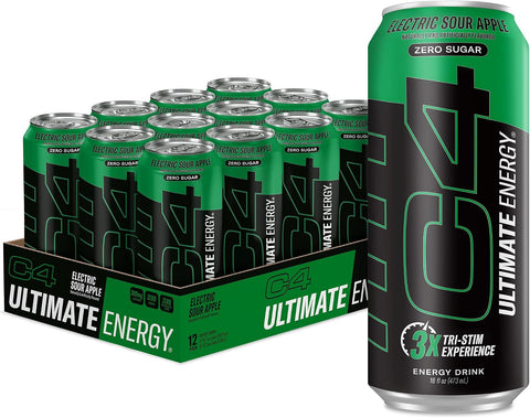 C4 Ultimate Zero Sugar Energy Drink, Tri-Stim Experience with 300mg Caffeine + TeaCrine + Dynamine, Fruit Punch, 16oz (Pack of 12)
