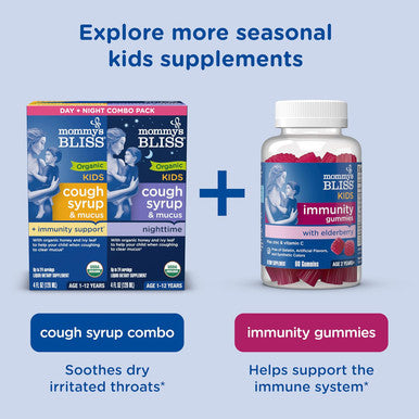 Mommy's Bliss Organic Elderberry Syrup and Immunity Boost With Vitamins Prebiotics and Echinacea for Kids and Adults 1 yr+ 3 Fl Oz