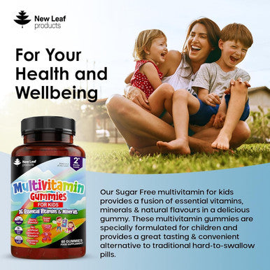 New Leaf Products Multivitamins for Children Kids Sugar Multivitamin Gummies Two Months Plus Zinc 16 Essential Vitamins A B3 B5 B6 B7 B9 B12 C D E with Minerals Gluten- Vegan Halal Multivits for Kids
