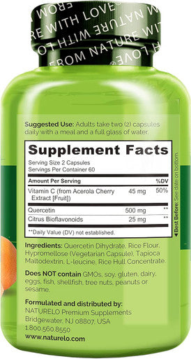 Naturelo Quercetin Citrus Bioflavonoid Supports Immune Health And Overall Well Being 120 Quercetin 500Mg Capsules